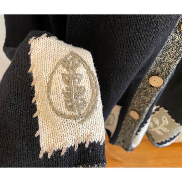 Coldwater Creek Ramie & Cotton Blend Black Patchwork Fall Leaves Cardigan 2X - Picture 6 of 12
